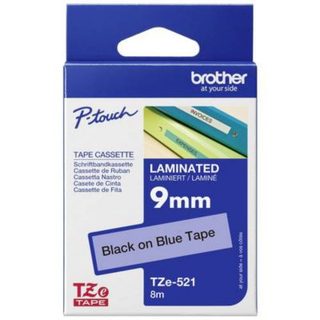 Ruban étiquette laminé PET 9 mm x 8 m, noir sur bleu, TZe-521