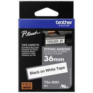 TZe-S261 ruban laminé 36 mm x 8 m blanc, texte noir, adhérence extra-forte