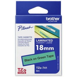 Ruban d'étiquetage laminé TZe-741 18 mm x 8 m noir sur vert