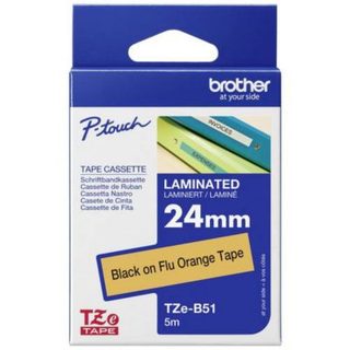 Ruban d'étiquetage TZe-B51 orange fluorescent 24 mm x 5 m, plastifié pour P-touch