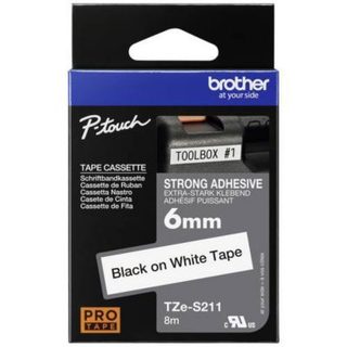 Etiquette Brother TZe-S211 ruban laminé 6 mm x 8 m blanc sur noir.