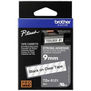 Étiquette Brother TZe-S121 - ruban transparent 9 mm x 8 m, impression noir