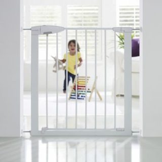 Barrière de sécurité enfant MUNCHKIN portillon semi-auto métal blanc, L.73 /79cm