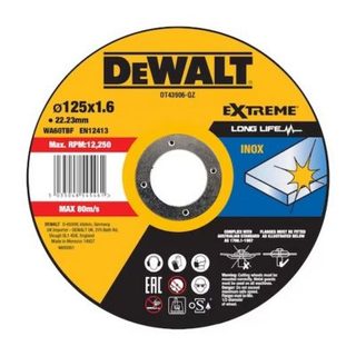 Disque à tronçonner inox 125 x 22,23 mm, épaisseur 1,6 mm - DEWALT DT43906-QZ