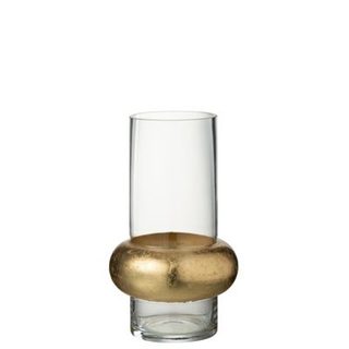 Vase cylindrique avec bague doré en verre transparent 14x14x25 cm