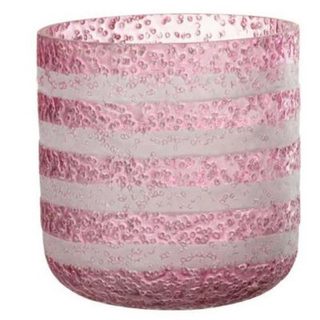 Photophore Design en Verre "Lignes" 15cm Rose