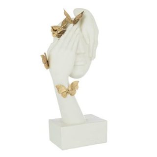 Statuette Déco Visage "Papillons" 54cm Blanc