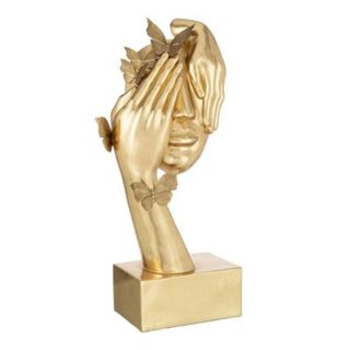 Statuette Déco Visage "Papillons" 54cm Or
