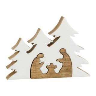 Crèche de Noël & Sapins "Puzzle" 25cm Blanc & Naturel