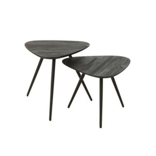 Tables basses gigognes en teck recyclé brossé et métal (set de 2) Noir  - DILI