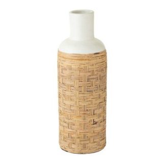 Vase Déco avec Tissage Rotin "Bali" 75cm Blanc & Naturel