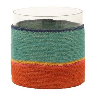 Photophore Déco Jonc de Mer "Desire" 20cm Turquoise & Orange