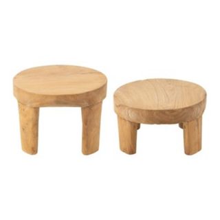 Table basse ronde en teck lot de 2 (50x50x35 cm - Naturel)