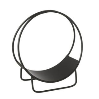 Range bûches panier rond en métal (26x50x55 cm - Noir)