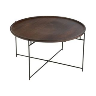 Table basse ronde salon bois de manguier (80x80x42 cm - Noir Mat)
