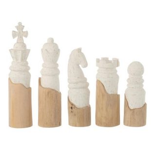 Lot de 5 Pièces d'échec "Bois " 48cm Naturel & Blanc