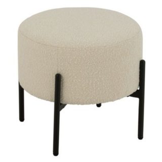 Petit tabouret rond en bois et tissu bouclette (44x44x41.5 cm - Blanc)
