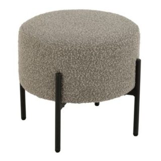 Petit tabouret rond en bois et tissu bouclette (44x44x41.5 cm - Taupe)