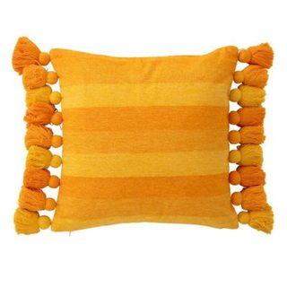 Coussin Déco à Pompons "Polly" 50x50cm Orange