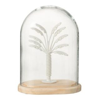 Cloche Déco en Verre "Palmier" 22cm Blanc