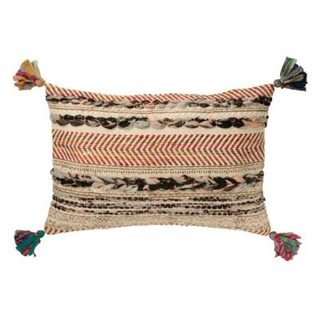 Coussin Déco Tressé Avec Pompons "Chindi" 40x60cm Multicolore