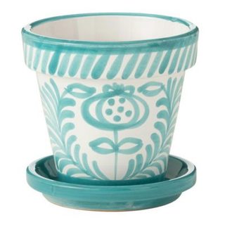 Pot Avec Soucoupe en Céramique "Granada" 21cm Bleu Aqua