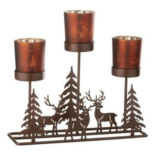Photophore Hiver en Métal "Chalet" 24cm Marron