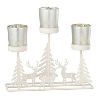 Photophore Hiver en Métal "Chalet" 24cm Blanc