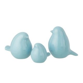 Lot de 3 Oiseaux Déco en Porcelaine "Envol" 18cm Bleu