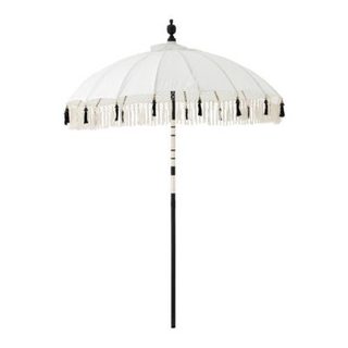 Parasol Rond à Franges "Flavie" 180cm écru & Noir