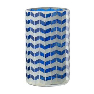 Photophore Chevrons en Verre "Santorin" 18cm Bleu