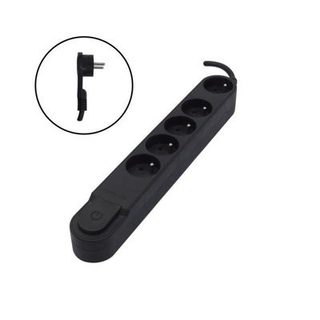 CHACON Bloc multiprise 5 prises 16 A avec interrupteur, fiche plate, cable 1,5 m HO5VV-F 3x1,5 mm2 noir