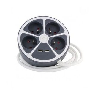 Chacon Multiprise bureau 16A.250V-Max 3680W  4x16A+2USBA cable 1,5m- Couleur gris -Interrupteur