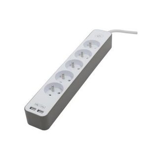 CHACON Bloc multiprise 5 prises 16 A avec 2 ports USB et cable 1,5 m HO5VV-F 3x1,5 mm2 blanc et brun
