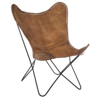 Chaise lounge en cuir et métal (71x78x93 cm - Marron chocolat)
