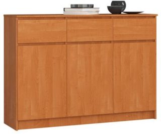 Commode AKORD K140 Aulne 138 cm 3 portes 3 tiroirs façade Aulne 6 étagères 138x40x99 cm