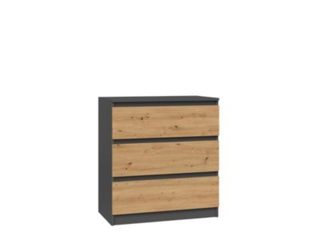 Malwa M3 - Commode  3 tiroirs - 70x75x40 cm - ANTHRACITE / CHÊNE ARTISAN