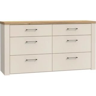 Commode de chambre - 6 tiroirs - Décor Sable et Bois - L156,3 x P41,3 x H83,1 cm - NELLEKE