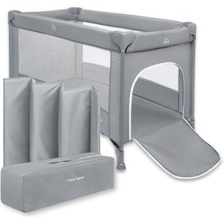 Lit Parapluie de Voyage Pour Enfants Avec Matelas et Sac de Transport 126 x 66 x 72, Pliable, Roues, Gris