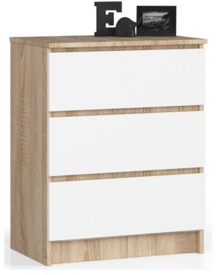 Commode AKORD K60 Chêne Sonoma 60 cm 3 tiroirs façade Blanche 60x40x77 cm