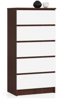 Commode AKORD K60 Wengé 60 cm 5 tiroirs façade Blanche 60x40x121 cm