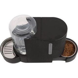 Distributeur croquettes et eau M.PETS DUPLO 1,3 kg + 3 L bols inox amovibles noir