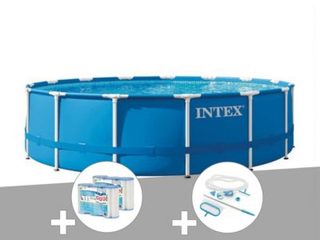 Kit piscine tubulaire Intex Metal Frame ronde 4,57 x 1,22 m + 6 cartouches de filtration + Kit d'entretien