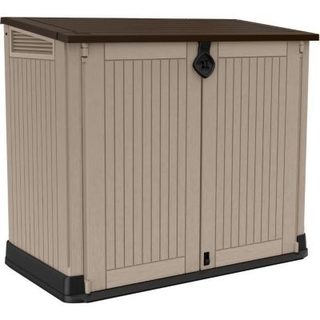Coffre de rangement extérieur KETER en résine 880 litres Beige et marron- Malle de jardin sans vérins