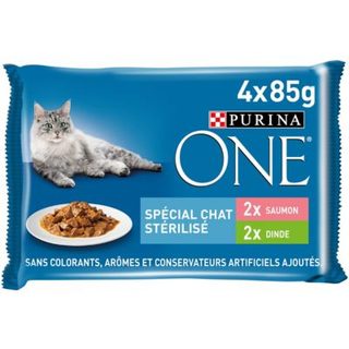 Purina one pâtée chat stérilisé au saumon et dinde 4x85g