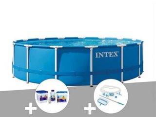 Kit piscine tubulaire Intex Metal Frame ronde 4,57 x 1,22 m + Kit de traitement au chlore + Kit d'entretien