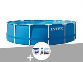 Kit piscine tubulaire Intex Metal Frame ronde 4,57 x 1,22 m + Kit de traitement au chlore