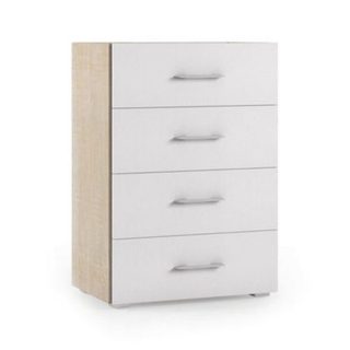 Commode Solano, Commode 4 tiroirs pour chambre à coucher, Bureau polyvalent ou meuble d'étude, 60x41h87 cm, Chêne et Blanc