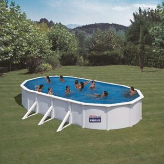 Gre Pools Piscine ovale acier 7,44m x 3,99m x H: 1,22m - Filtration à sable - Renforts apparents