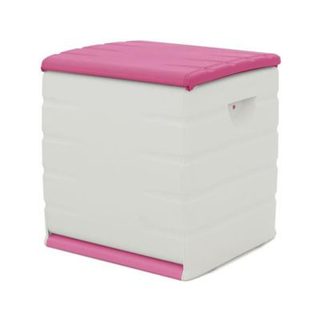 PLASTIKEN Coffre cadenassable avec roulettes - 190 L - Fonctionnel et esthetique - Beige et Fushia
